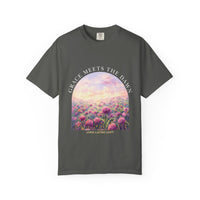 Load image into Gallery viewer, Grace Meets the Dawn Faith T-Shirt — Living Lasting Light Scenic Floral Sunrise Comfort Colors® Graphic Tee