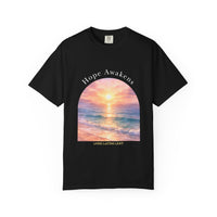 Load image into Gallery viewer, Hope Awakens Beach Sunrise Faith T-Shirt - Living Lasting Light Inspirational Comfort Colors® Graphic Tee