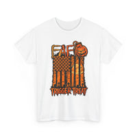 Load image into Gallery viewer, Halloween Flag T-Shirt — "Trigger Treat" Pumpkin Graphic Tee