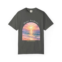 Load image into Gallery viewer, Hope Awakens Beach Sunrise Faith T-Shirt - Living Lasting Light Inspirational Comfort Colors® Graphic Tee