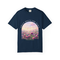 Load image into Gallery viewer, Grace Meets the Dawn Faith T-Shirt — Living Lasting Light Scenic Floral Sunrise Comfort Colors® Graphic Tee