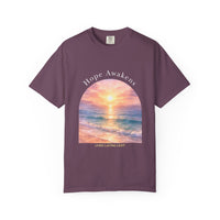 Load image into Gallery viewer, Hope Awakens Beach Sunrise Faith T-Shirt - Living Lasting Light Inspirational Comfort Colors® Graphic Tee