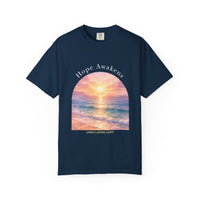 Load image into Gallery viewer, Hope Awakens Beach Sunrise Faith T-Shirt - Living Lasting Light Inspirational Comfort Colors® Graphic Tee