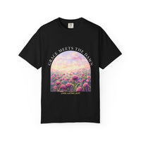Load image into Gallery viewer, Grace Meets the Dawn Faith T-Shirt — Living Lasting Light Scenic Floral Sunrise Comfort Colors® Graphic Tee